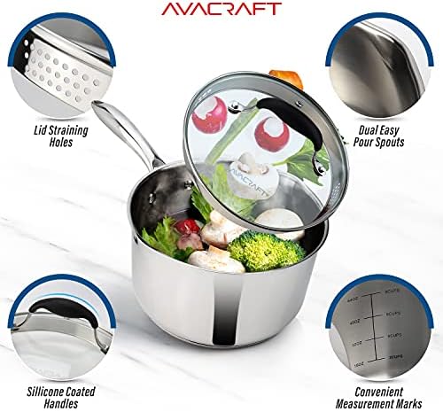 AVACRAFT 25 Quart Saucepan with Glass Lid and Spouts