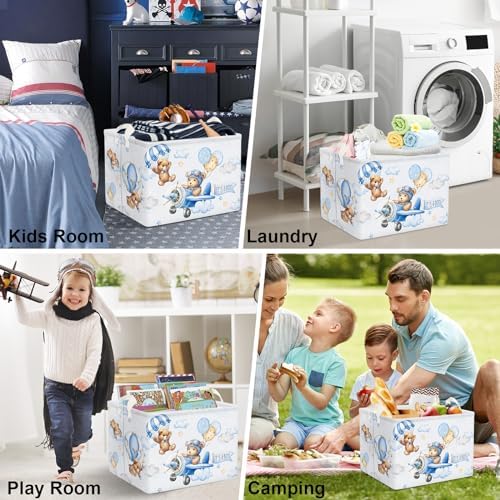 Clastyle 36L Blue Pilot Bear Boy Collapsible Storage Basket