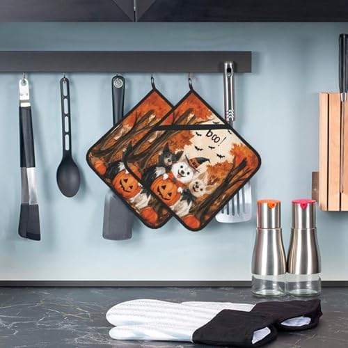 2Pcs Ghost Dogs Halloween Decor Pot Holders for Kitchen