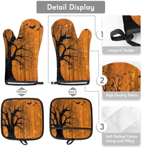 Halloween Tree Bat Oven Mitts Set of 2 Heat-Resistant Protection