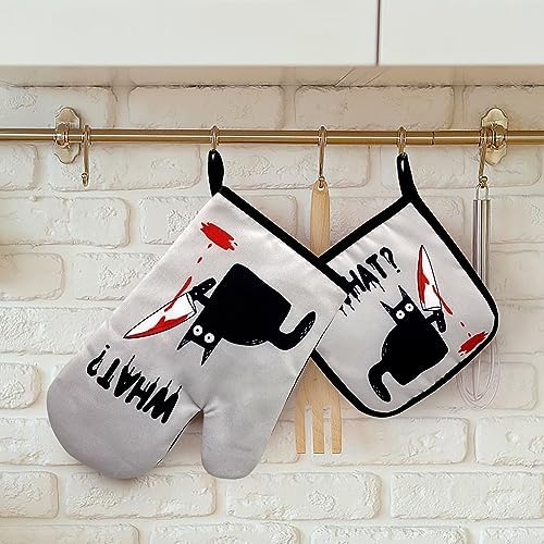 Set of 2 Cat Oven Mitts Pot Holders Heat-Resistant
