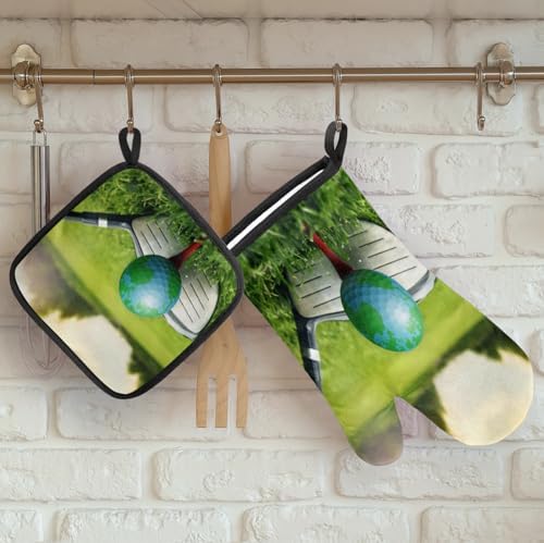 Golf Sports Theme Potholders Oven Mitts Set