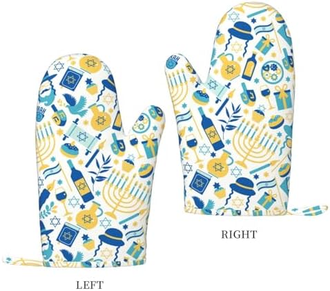 Happy Hanukkah Durable Oven Gloves Heat-Resistant Silicone Mitts for Baking