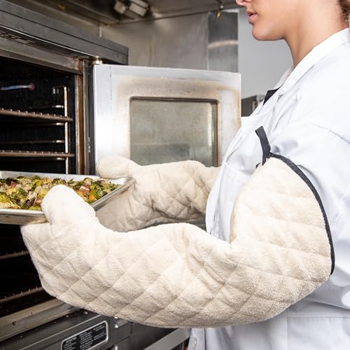 San Jamar Oven Mitt Heat Protection Steam Barrier Machine Washable 24in tan