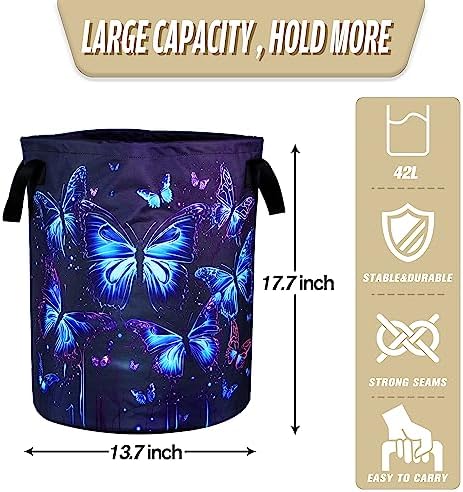 Blue Purple Butterfly Laundry Basket