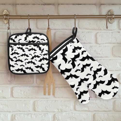 Halloween Bat Prints Oven Mitt Set of 2