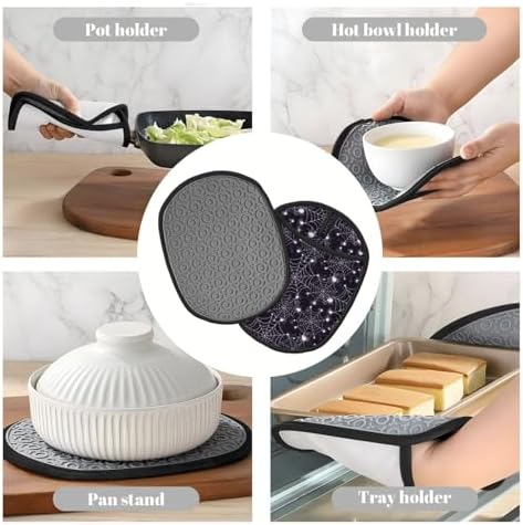 Buewutiry Halloween Creative Spiderweb Cobweb Potholders - Heat-Resistant Oven Mitts with Hanging Loop