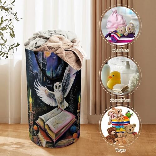 Owl Flying Over Magic Book Large Laundry Hamper