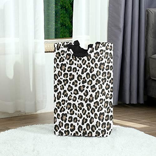 Stylish Large Laundry Hamper Basket with Gray Leopard Print and Handles