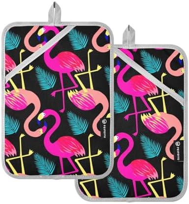 Bright Flamingo Potholder Set for Baking