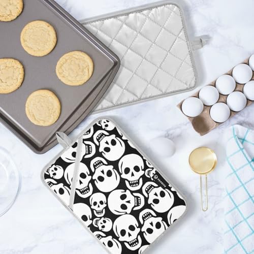 2PK Halloween White Skull Pot Holder Set
