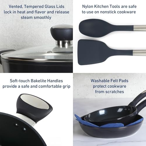 Oster Hawke 14-Piece Cookware Set BlackBlue