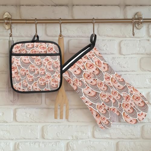Personalized Oven Mitt Pot Holder Set with Your Face