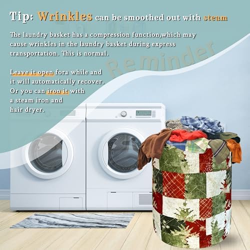 Christmas Laundry Basket with Tree Print Foldable Oxford Tote Bag