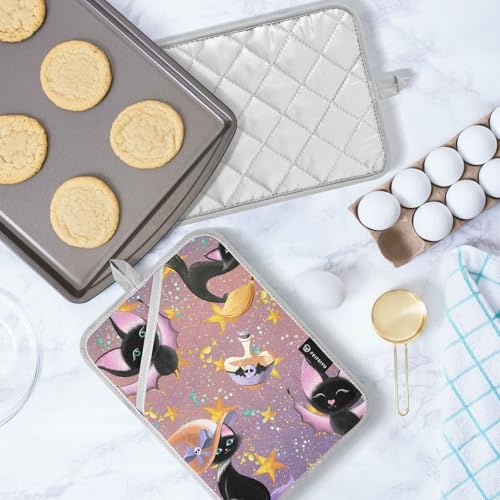 Halloween Black Cat 2Pcs Pot Holder Set Non-Slip Kitchen Baking Cooking