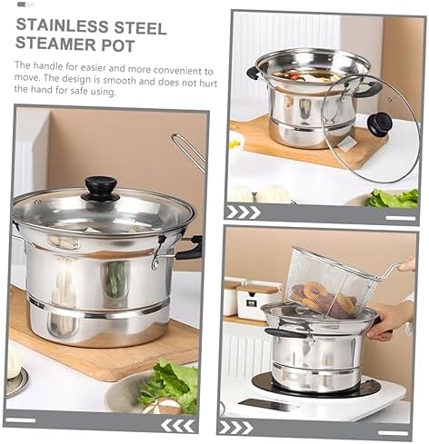 Stainless Steel Soup Saucepan Set with Lid and Steaming Basket