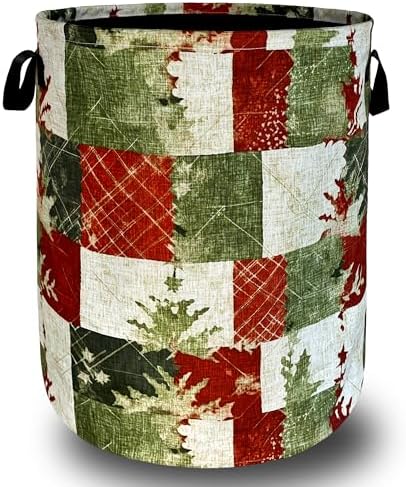 Christmas Laundry Basket with Tree Print Foldable Oxford Tote Bag