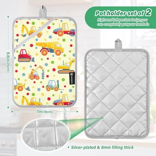 Double Potholder Set Excavator Truck Heat-Resistant Oven Mitts