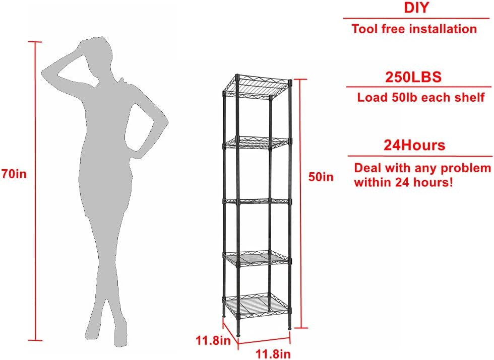 GIOTORENT 5 Tier Metal Standing Shelf Unit Black