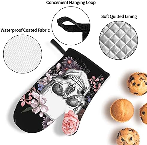 Day of the Dead Skull Flower Oven Mitts Pot Holders