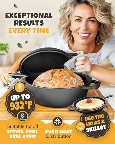 Cast Iron Dutch Oven Bread Baking Set - 32QT with Lid and Handles