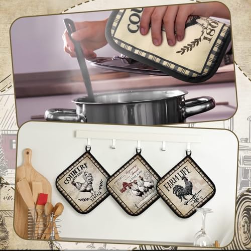 Bencailor 12 Pcs Farmhouse Rooster Potholders and Oven Mitts