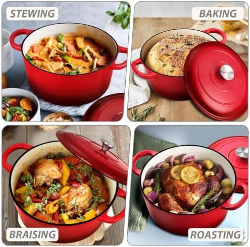 Joyfair 5 Qt Dutch Oven Pot with Red Lid