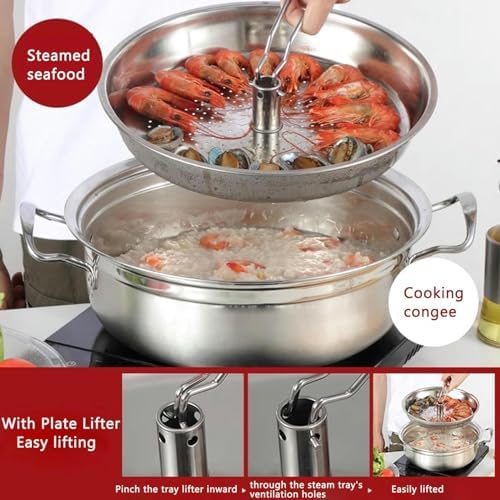 Stainless Steel Steamer with 2 Trays and Glass Lid