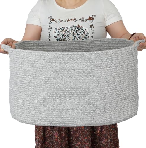 Large Cotton Rope Rectangle Storage Basket for Blankets and Toys