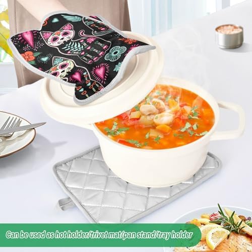 Frighteningly Perfect 2-Piece Skull Cat Halloween Pot Holder Set