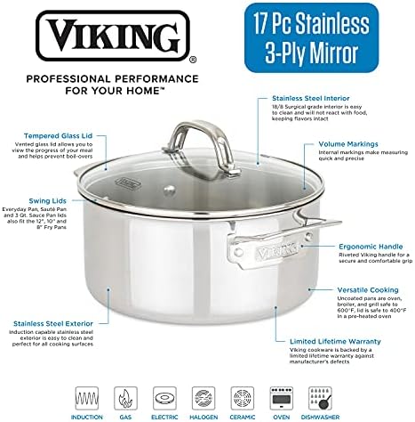 Stainless Steel Cookware Set of 17 Pans for Professional Grade Kitchen Use