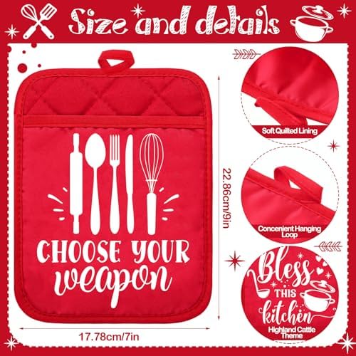 12 Pcs Funny Kitchen Pot Holders with Pocket for Baking and Beyond