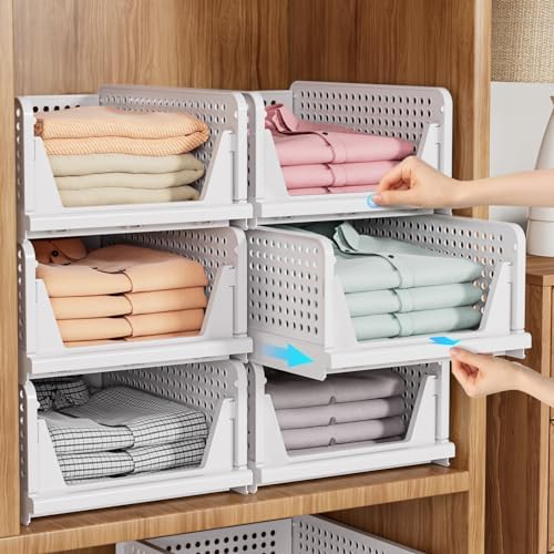 SNSLXH 5-Piece Stackable Closet Organizer Box Wardrobe Storage Solution White