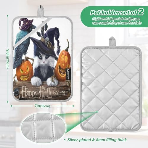 Halloween witch pumpkin potholders set