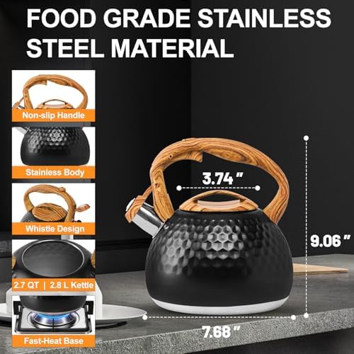 Stainless Steel 3 Qt Whistling Kettle with Ergonomic Handle