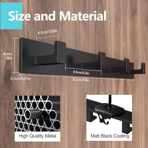 STKYGOOD Wall-Mounted Coathook Organizer Heavy Duty Metal Black 44 lbs Capacity