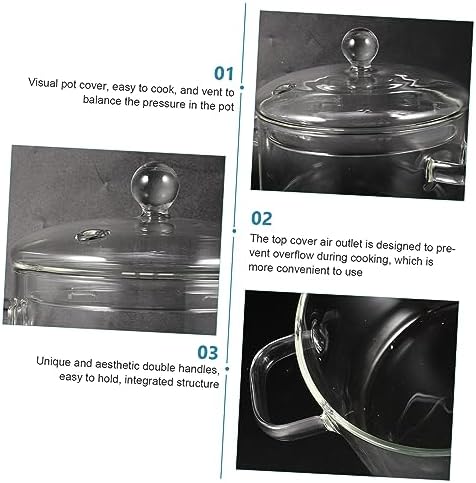 High-Borosilicate Glass Noodle Pot with Cover 1500ml Double Ear Stew Pot