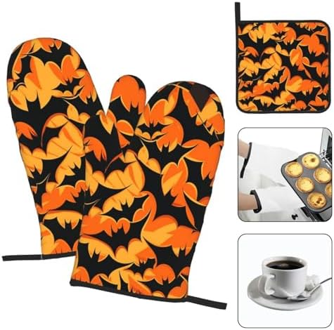 Funny Halloween Bat Oven Mitts and Pot Holders Set of 3