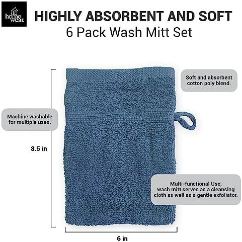 Homewear High Rise Stripe 6 Pack Wash Mitt Set