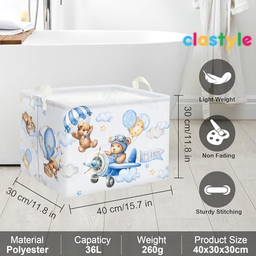 Clastyle 36L Blue Pilot Bear Boy Collapsible Storage Basket