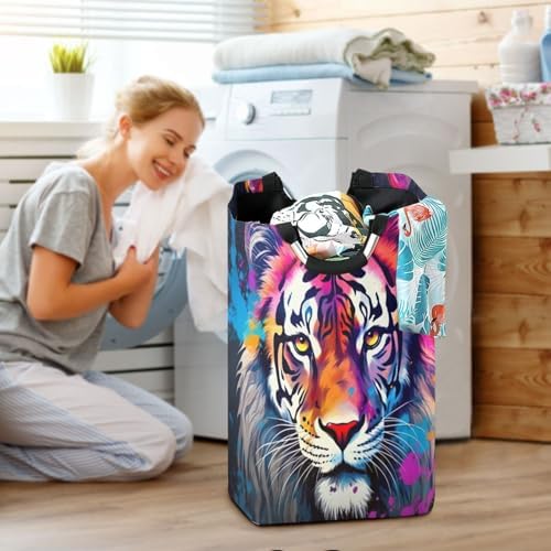 Stylish Functional Collapsible Laundry Basket with Cute Tiger Handles