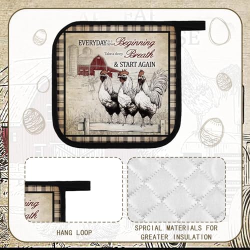Bencailor 12 Pcs Farmhouse Rooster Potholders and Oven Mitts