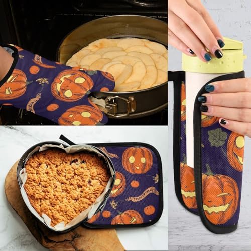 Halloween Orange Pumpkin Oven Mitts 2 Pc Set