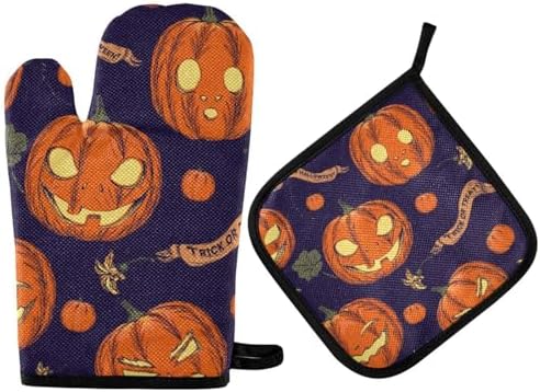 Halloween Orange Pumpkin Oven Mitts 2 Pc Set