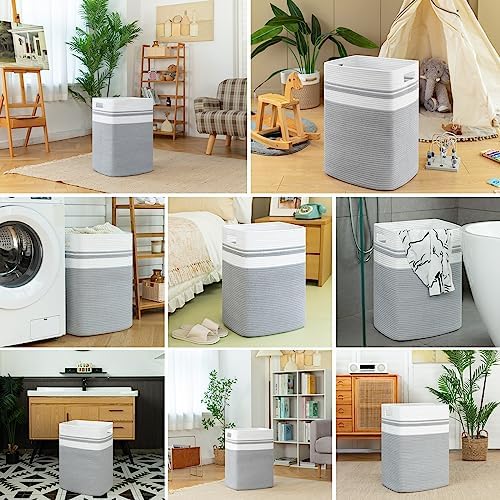 OIAHOMY 91L Laundry Hamper Collapsible Cotton Rope Basket - Grey