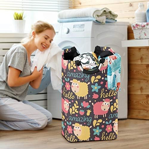 MOYYO Cute Animal Sheep Flowers Laundry Basket Collapsible Storage Bag