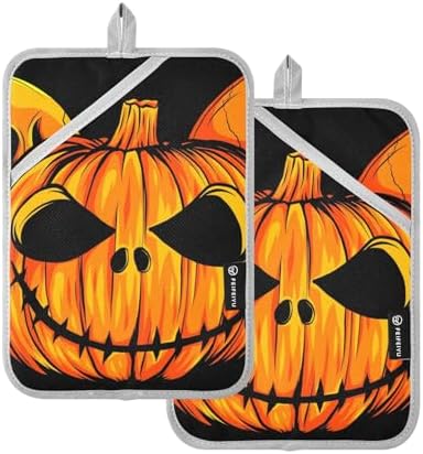 Pumpkin Halloween Skull Potholders with Pockets 2 Pack