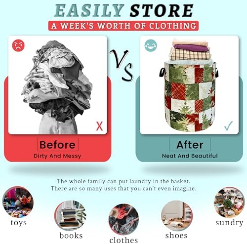 Christmas Laundry Basket with Tree Print Foldable Oxford Tote Bag