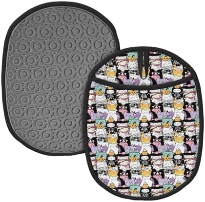 Halloween Cat Pot Holder Set Silicone Oven Mitts with Hanging Loop