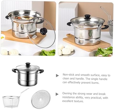 Stainless Steel Soup Saucepan Set with Lid and Steaming Basket